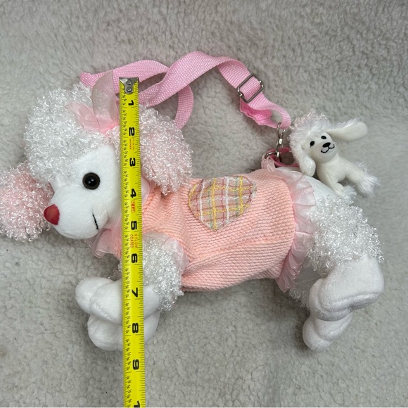 Poodle plush dog kids purse  12" pink peach white w/ mini poodle clip READ - Picture 13 of 15